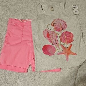 Cat & Jack Gray Tank with Pink Shell Graphic and Pink Shorts